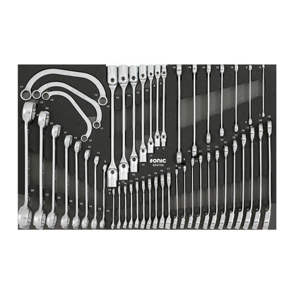 Sonic S13 workshop trolley - insert containing a set of semi-open ring wrenches, open-end wrenches and jointed socket wrenches