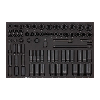 Sonic S13 workshop trolley - insert containing a set of black impact sockets, reductions and impact extensions