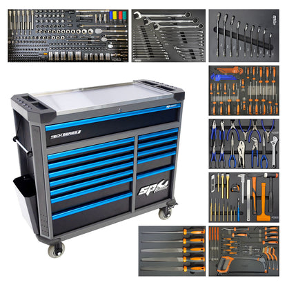 Wozek warsztatowy SP Tools Tech Series z wyposażeniem i wkladami piankowymi EVA.