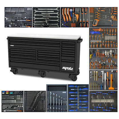 Wózek warsztatowy z wyposażeniem SP Tools Series 18D oraz 12 wkładami z narzędziami EVA.