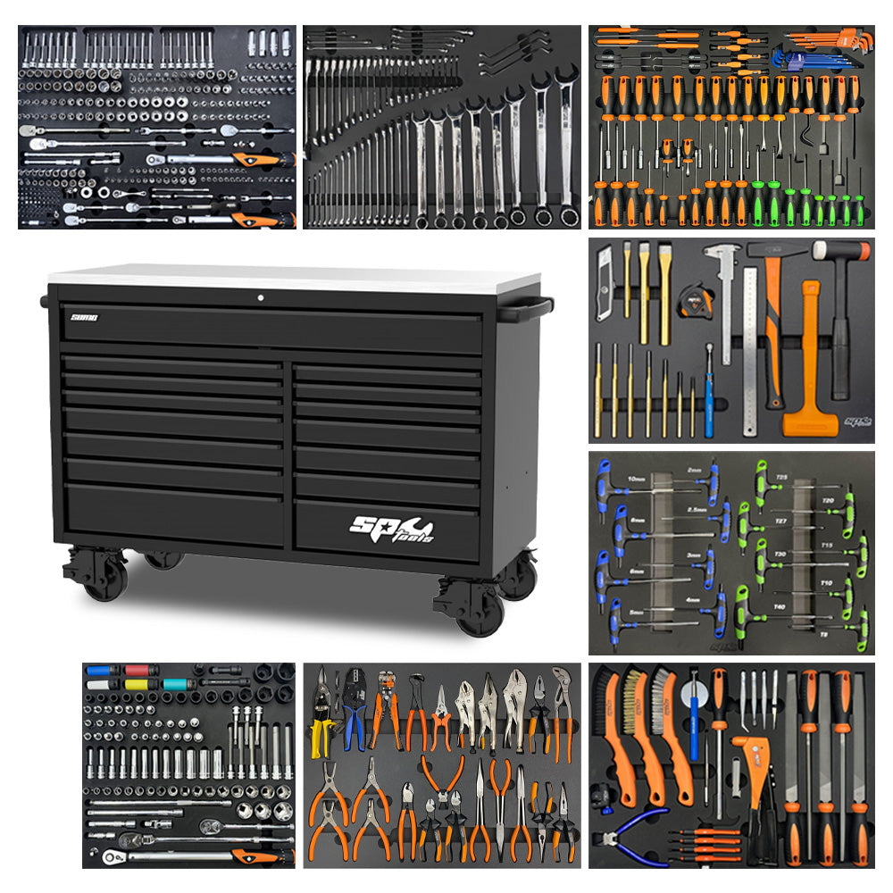 Wózek warsztatowy z wyposażeniem SP Tools USA Series 15D oraz 8 wkładami z narzędziami EVA.