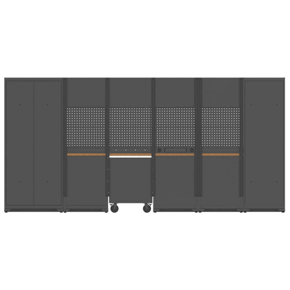 Retter RT-2000 workshop structure showing the rear wall of the modules and perforated walls.