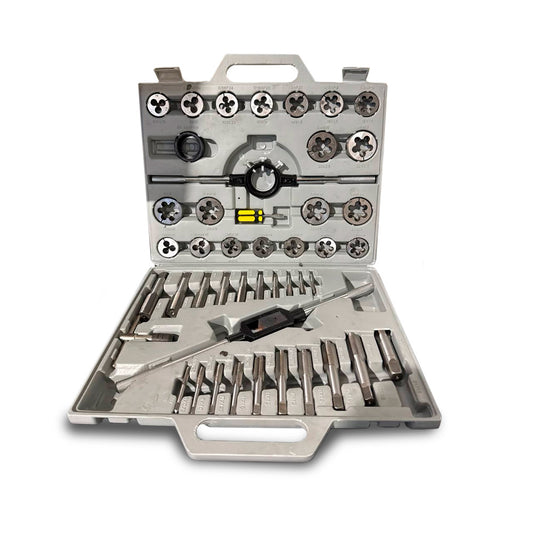 Profesjonalny zestaw gwintowników i narzynek 45 sztuk w metalowej walizce, do gwintowania wewnętrznego i zewnętrznego