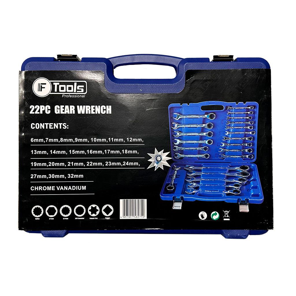 Profesjonalny zestaw 22 kluczy gear wrench FTools z wytrzymałej stali Chrome Vanadium w praktycznej walizce dla wymagających użytkowników