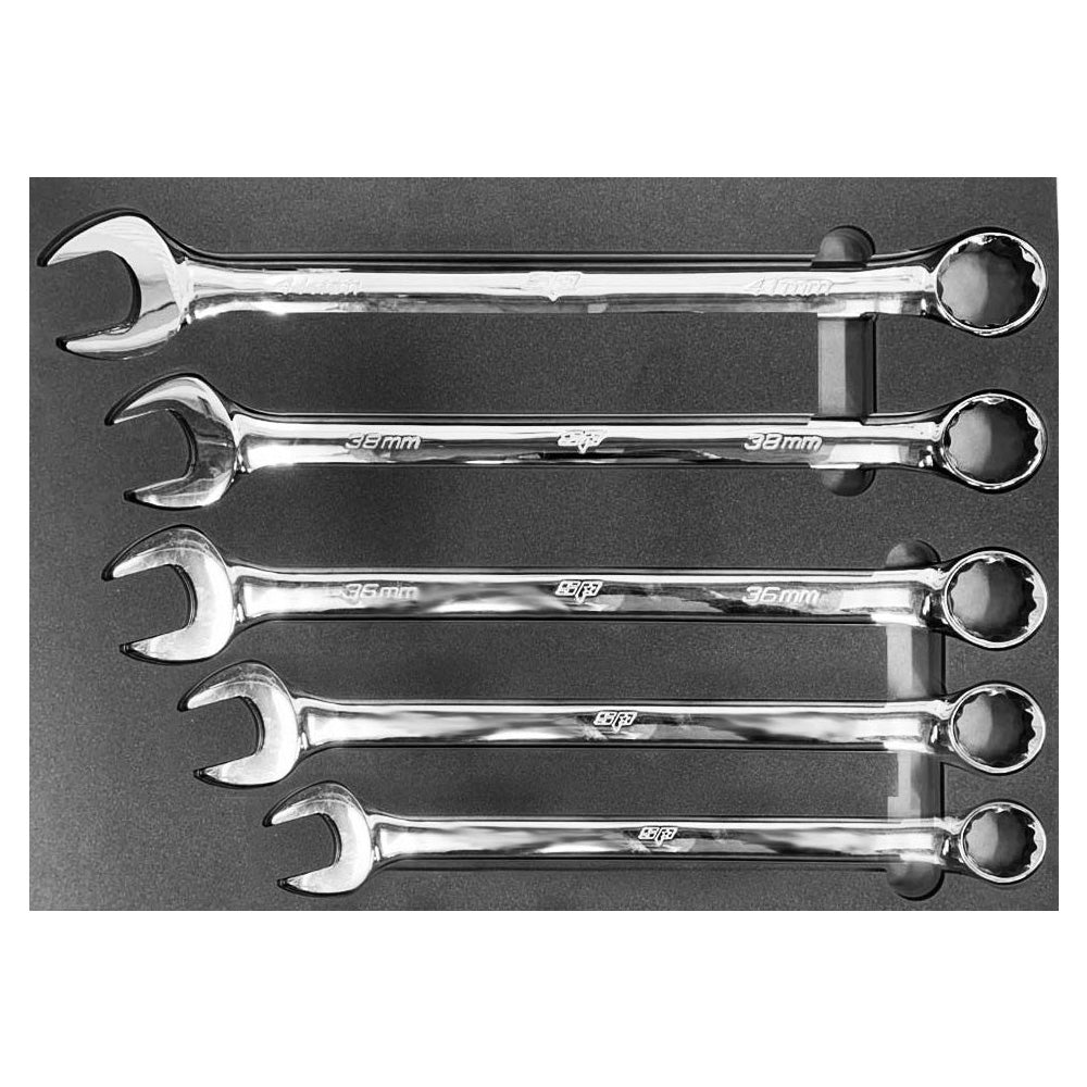 Zestaw kluczy plasko-oczkowych 33-50 mm SP Tools SP00665 w czarnym wkladzie EVA.