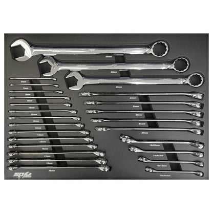 Zestaw kluczy plasko-oczkowych SP Tools SP50013EU w czarnym wkladzie piankowym EVA do szafki.