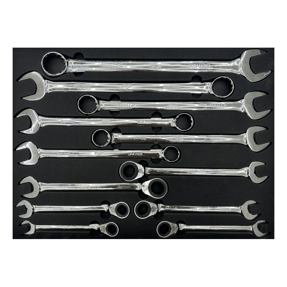 Zestaw kluczy plasko-oczkowych wydluzonych SP Tools SPUSS035 XL 12 elementow we wkladzie EVA.