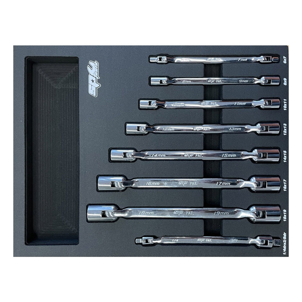 Zestaw kluczy przegubowych nasadowych SP Tools SP50030 8 elementow we wkladzie EVA.