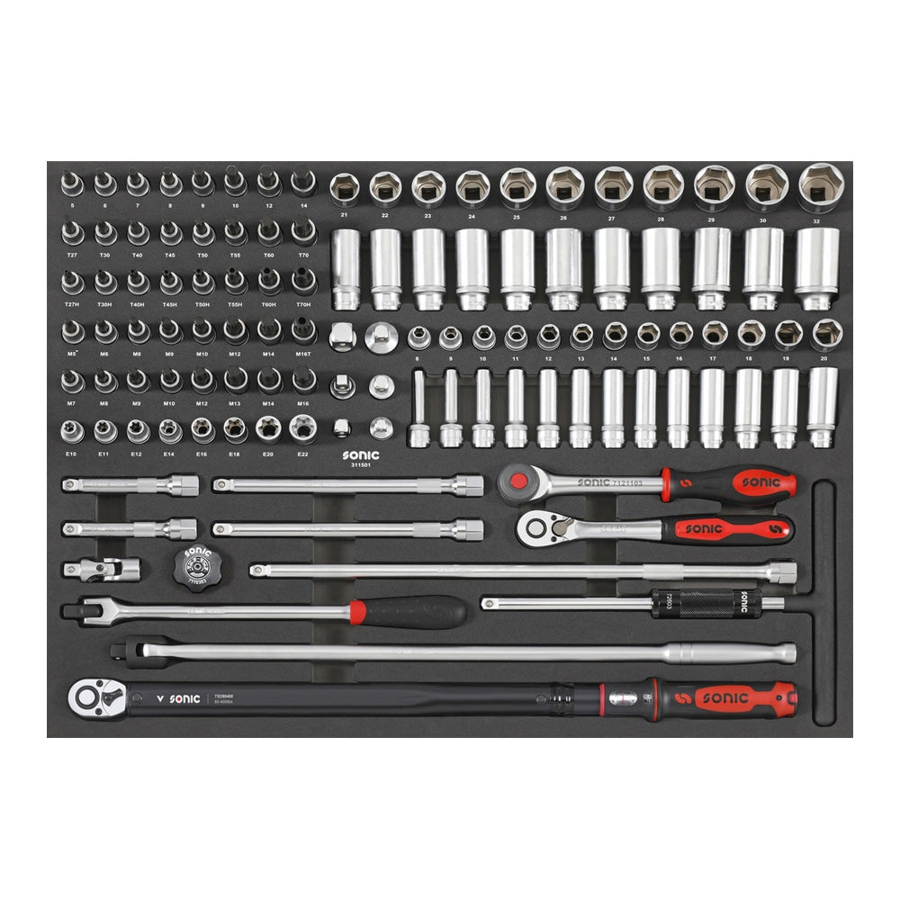 Zestaw nasadek 1/2 z kluczem dynamometrycznym Sonic 311501 w czarnym wkladzie SFS-XL.