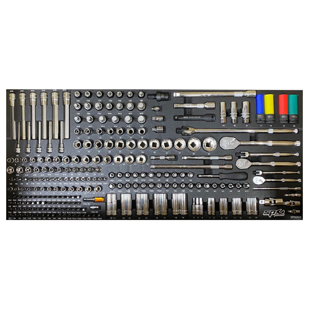 Zestaw nasadek bitow i grzechotek SP Tools SP00555 w czarnym wkladzie piankowym EVA.