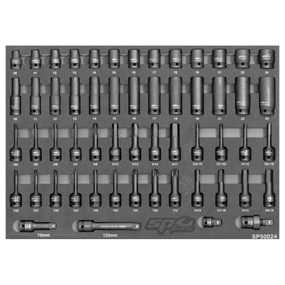 Zestaw nasadek udarowych SP Tools SP50024 w czarnym wkładzie piankowym EVA.