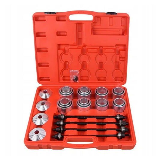 Zestaw ściągacza tulei wahacza i łożysk zawieszenia – komplet adapterów i śrub w solidnej walizce serwisowej