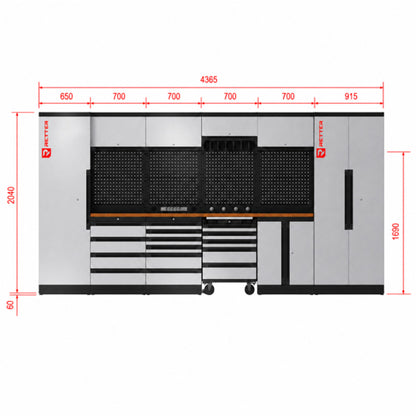 Retter RT-2000 workshop cabinet set - diagram with module dimensions in millimeters.