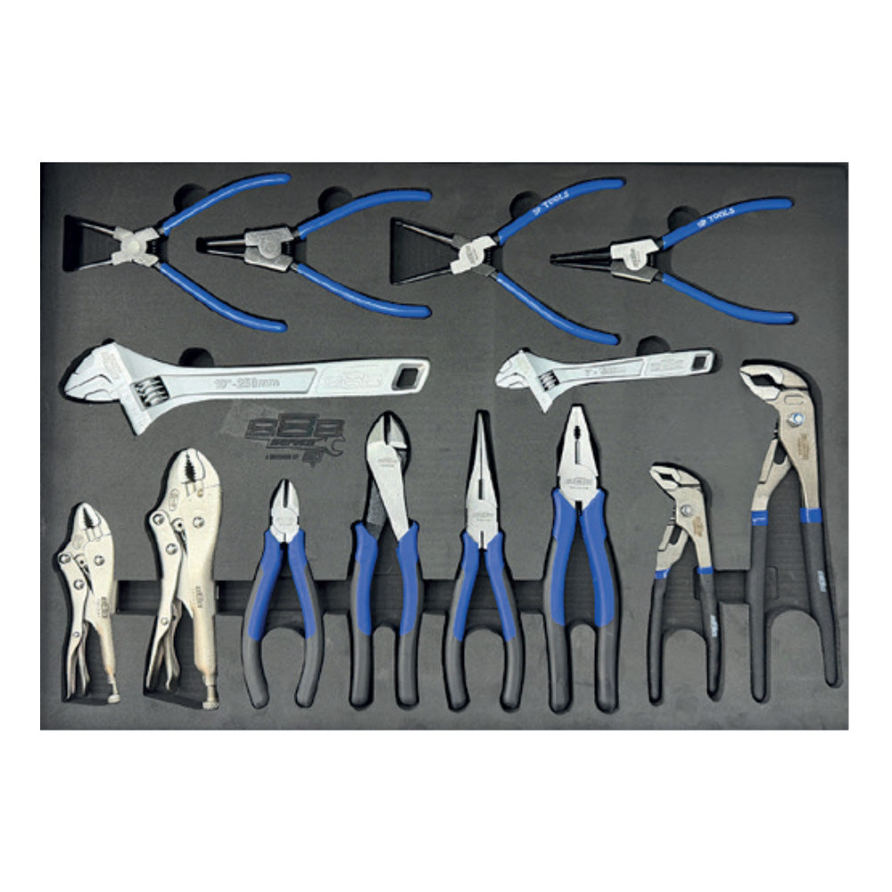 Zestaw szczypiec i kluczy nastawnych SP Tools 888 Series T850042 14 elementow we wkladzie EVA.