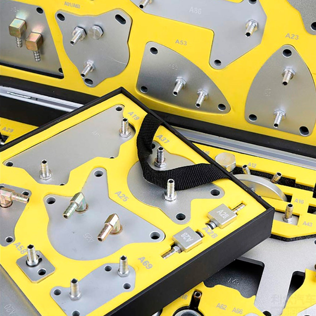 Zbliżenie płytek i złączy z zestawu 80 elementów do wymiany oleju w automatycznej skrzyni biegów – precyzyjne kształty i solidne wykonanie