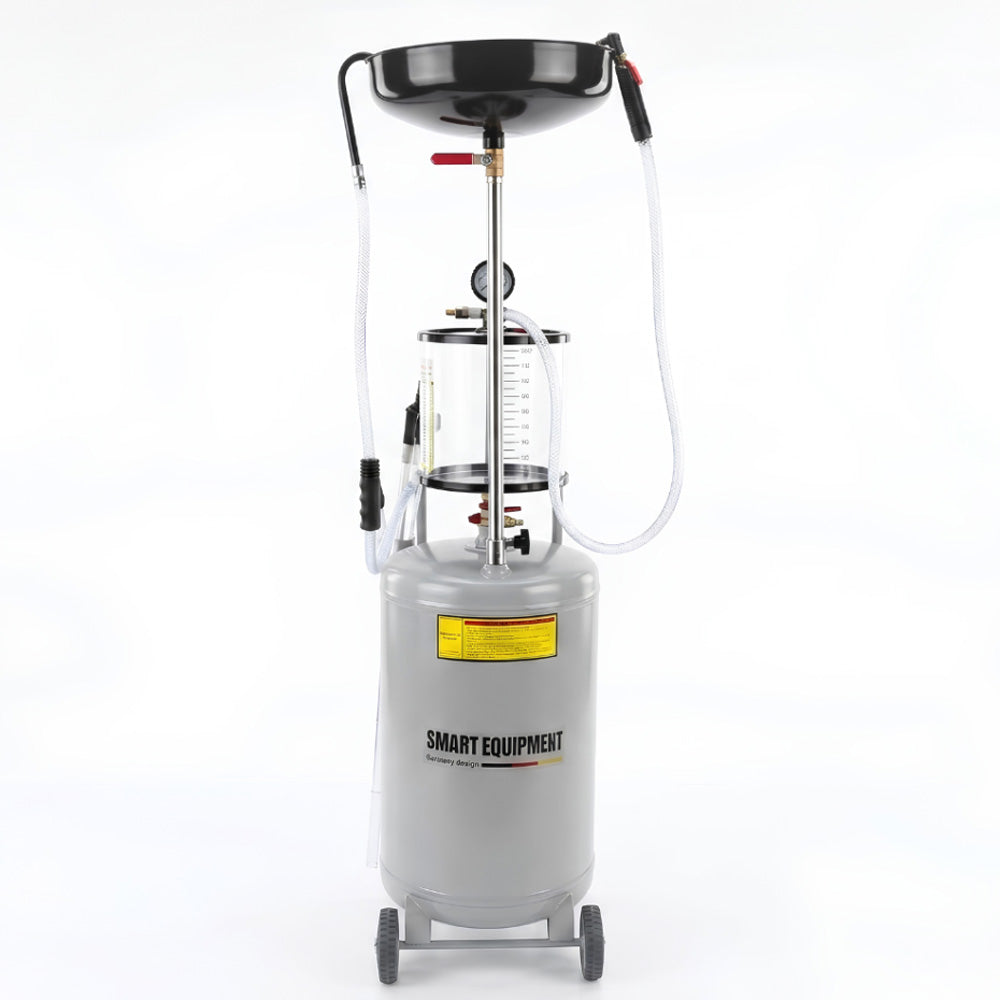Zlewarko-wysysarka do oleju Smart Equipment 03-1290 80L z przezroczysta kolba i misa.