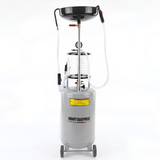 Zlewarko-wysysarka do oleju Smart Equipment 03-1290 80L z przezroczysta kolba i misa.