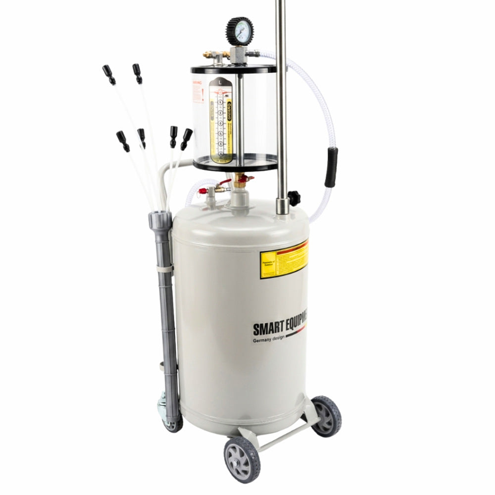 Zlewarko-wysysarka do oleju Smart Equipment 80L ujęcie z boku ze zbiornikiem na sondy.