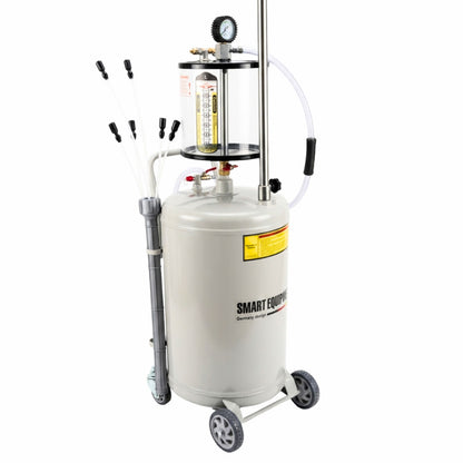 Zlewarko-wysysarka do oleju Smart Equipment 80L ujęcie z boku ze zbiornikiem na sondy.